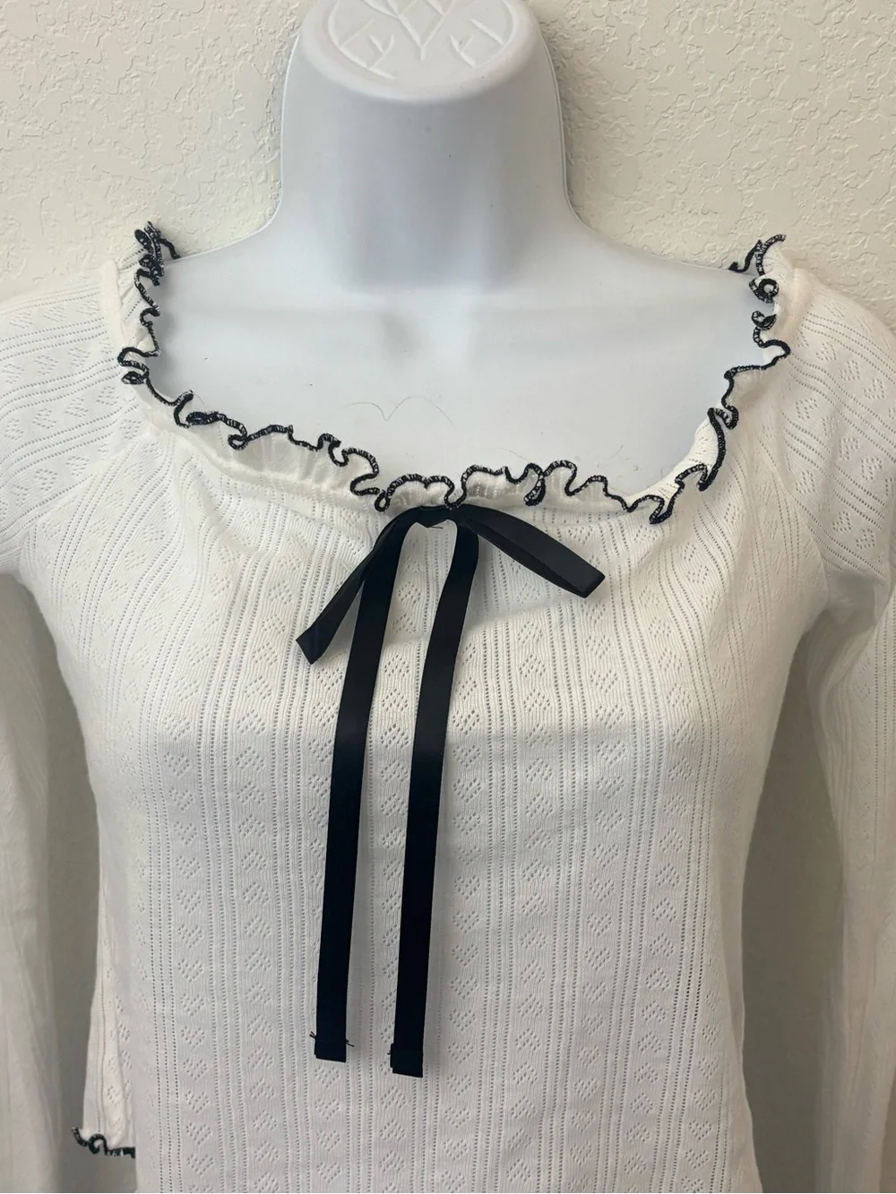 Sugarkiss Women’s L White Bow Ruffle Sleeveless Cropped Long Sleeve Top Y2K